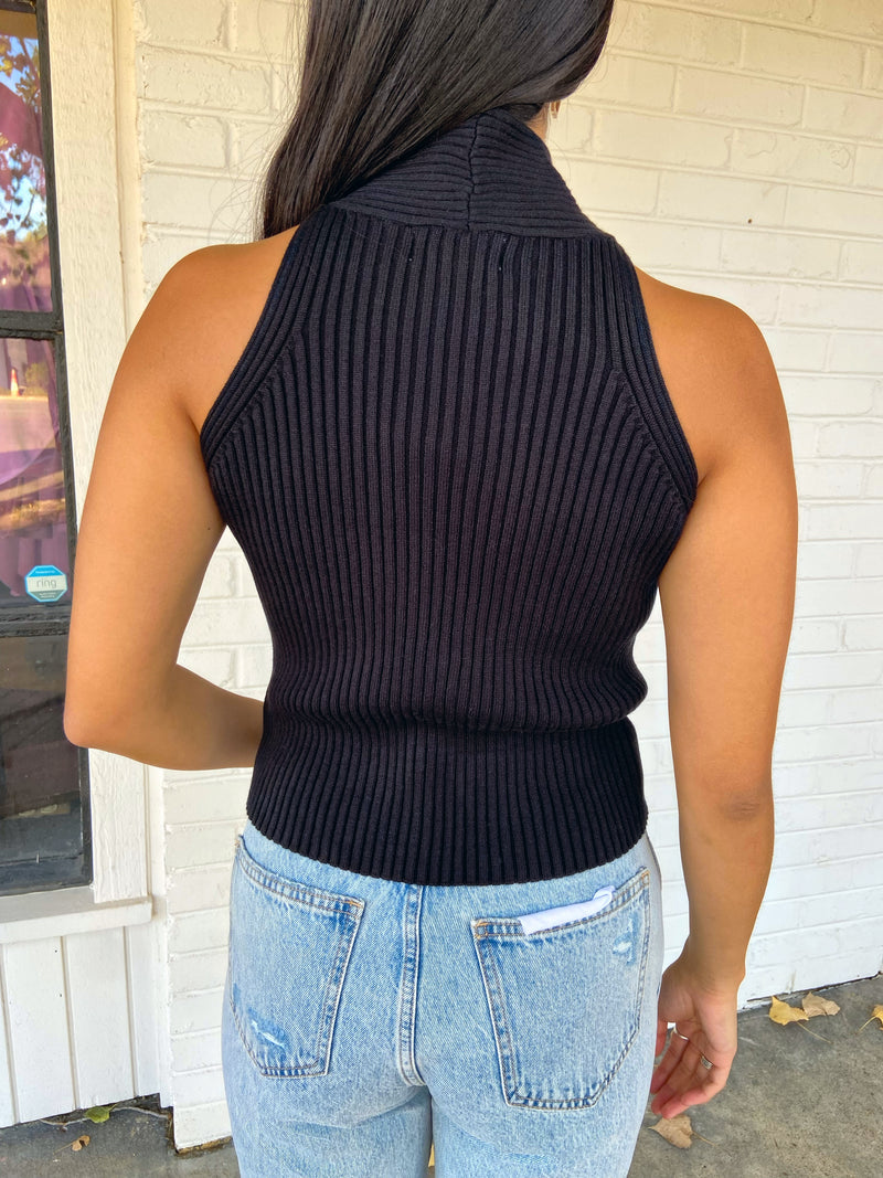 Sweater Weave Crop Top - Black
