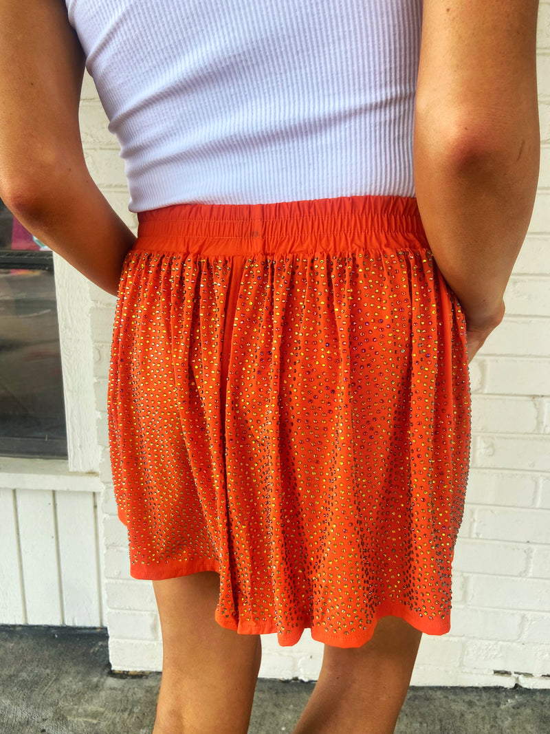 Queen of Sparkles Orange Rhinestone Active Short