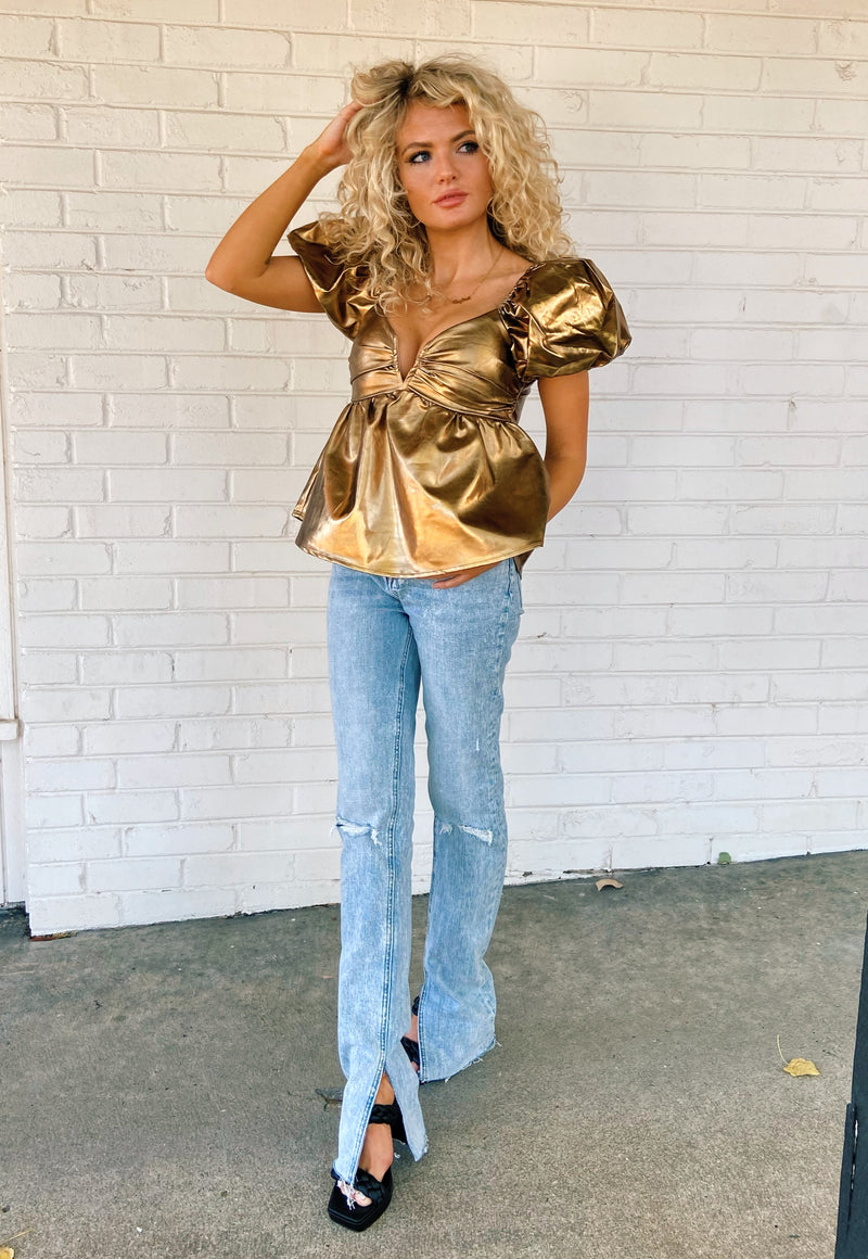 Buddylove Houston Puff Sleeve Top - Gold