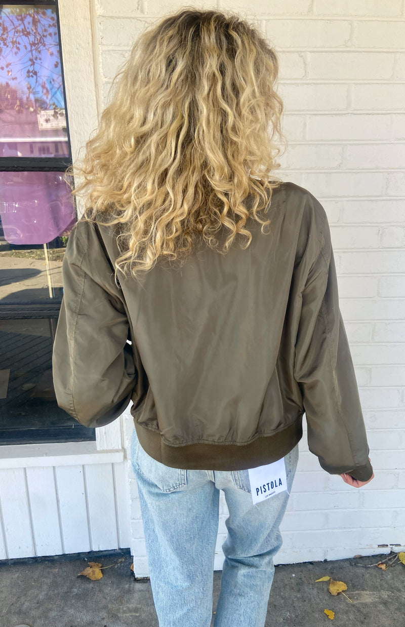 Satin Olive Bomber Jacket