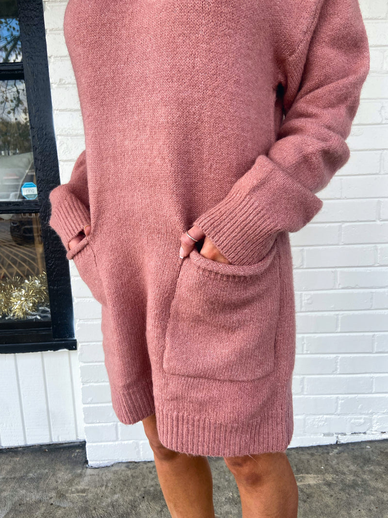 Pocket Sweater Dress- Deep Blush