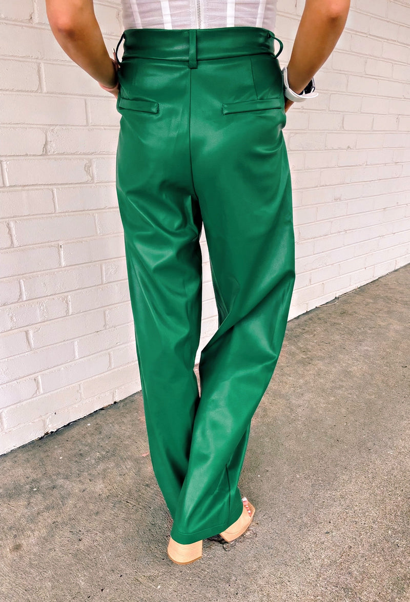 It Girl Faux Leather Trousers - Green