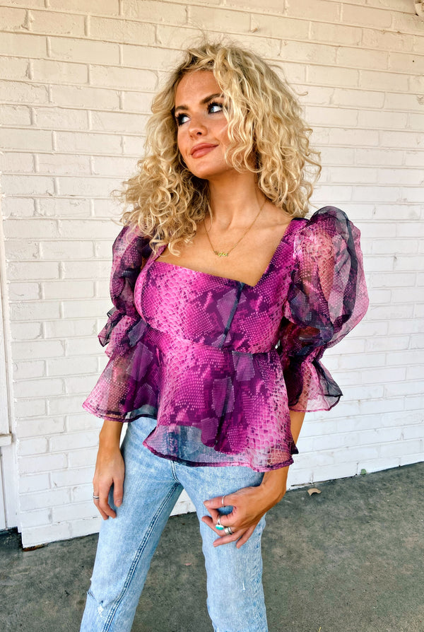 Buddylove Pammie Puff Sleeve Peplum Top - Jafaar