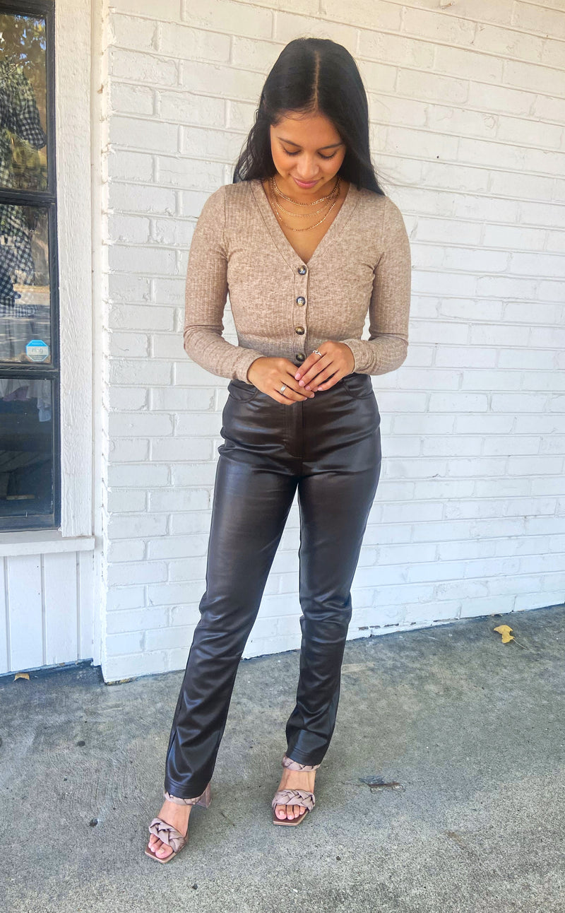 Buddylove Holly Long Sleeve Button Up Bodysuit - Chocolate