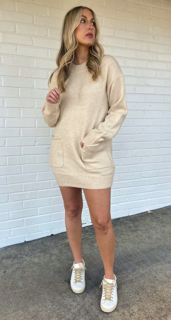 Pocket Sweater Dress- Cream