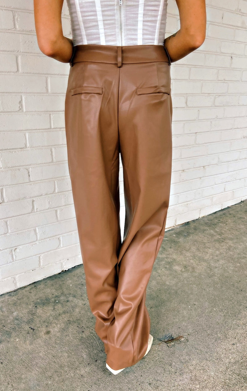 It Girl Faux Leather Trousers - Cocoa