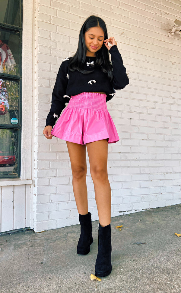 Queen of Sparkles Hot Pink Leather Swing Shorts