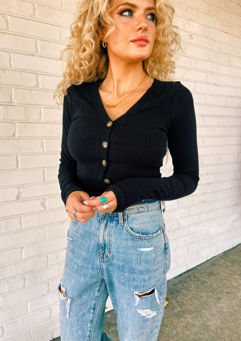 Buddylove Holly Long Sleeve Button Up Bodysuit - Black