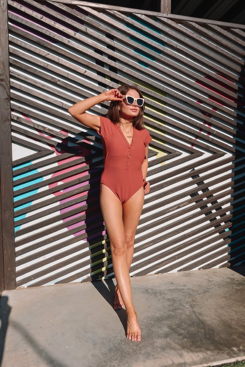 Buddylove Mona Short Sleeve One-Piece Swimsuit - Rust