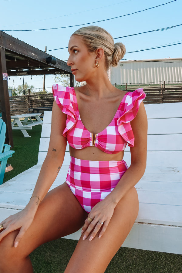Buddylove Marlow Ruffle Shoulder Bikini - Checkerboard