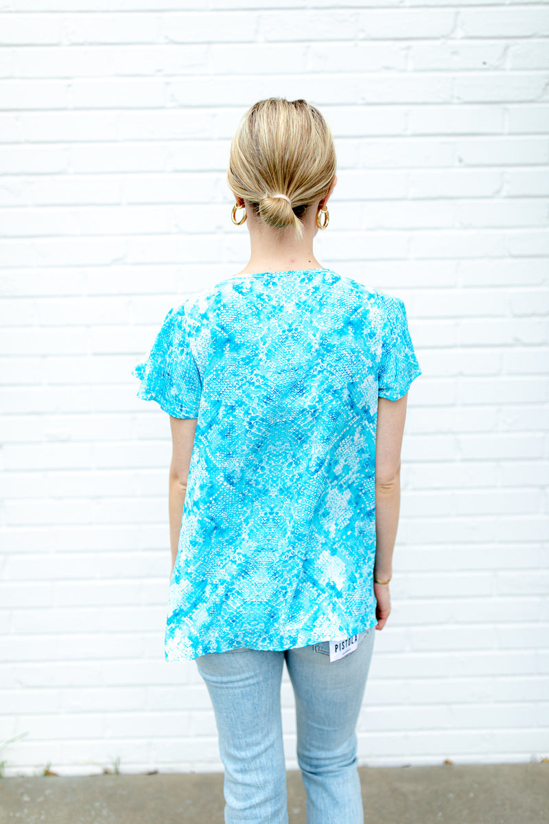 BuddyLove Avril Flutter Sleeve V-Neck Top - Pacific