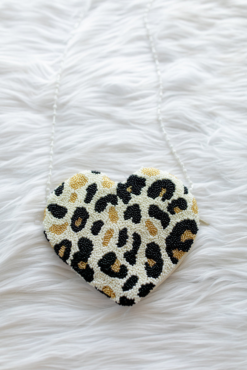 Leopard Beaded Heart Bag