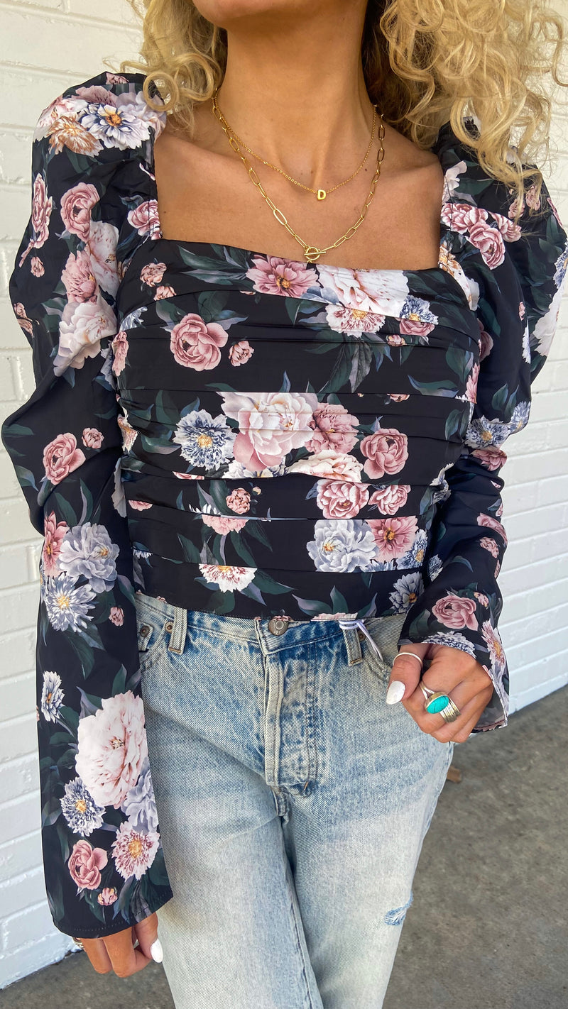 Buddylove Dutchess Pleated Long Sleeve Top - Sleeping Garden