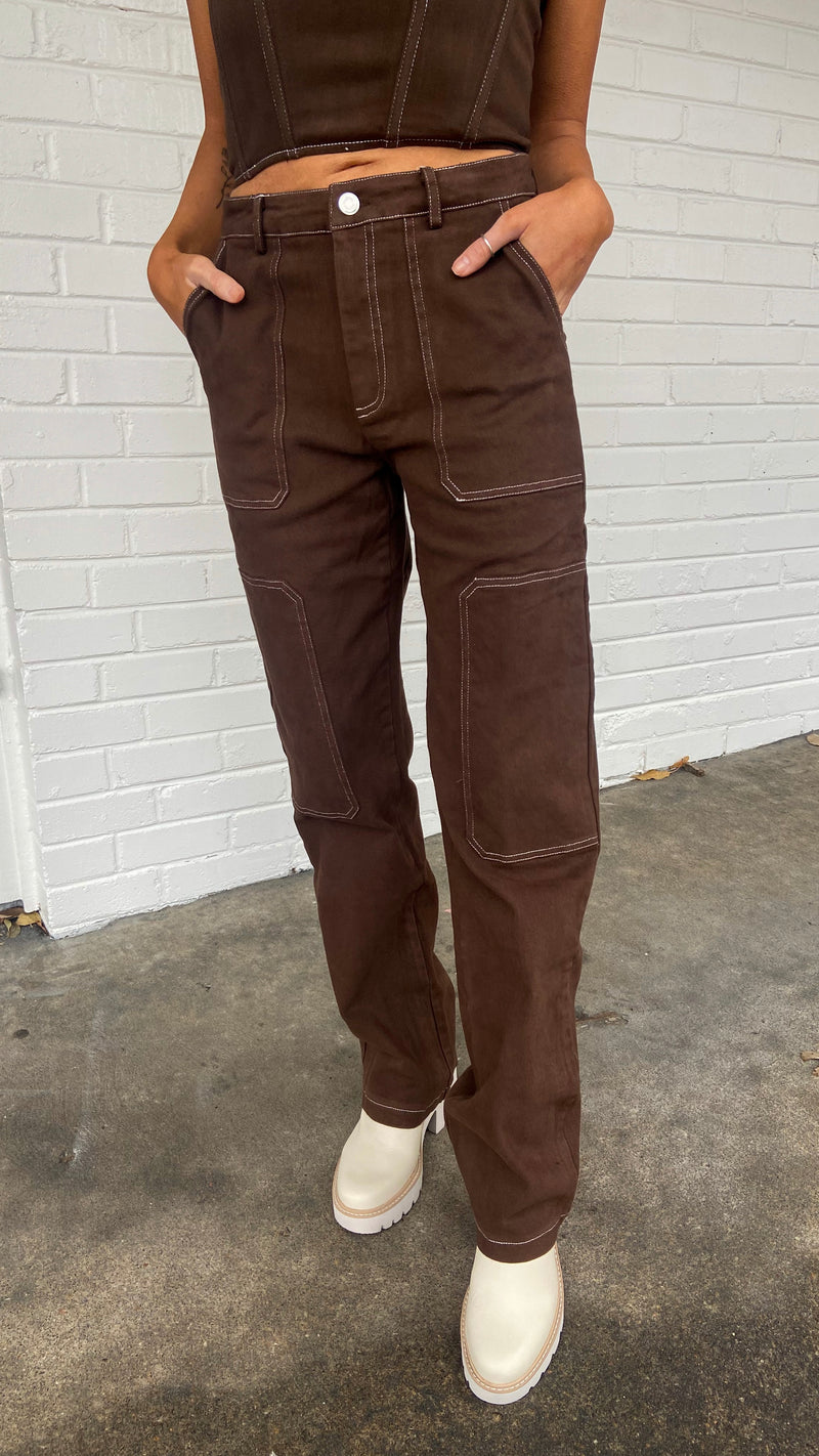 Denim With Stitching - Brown