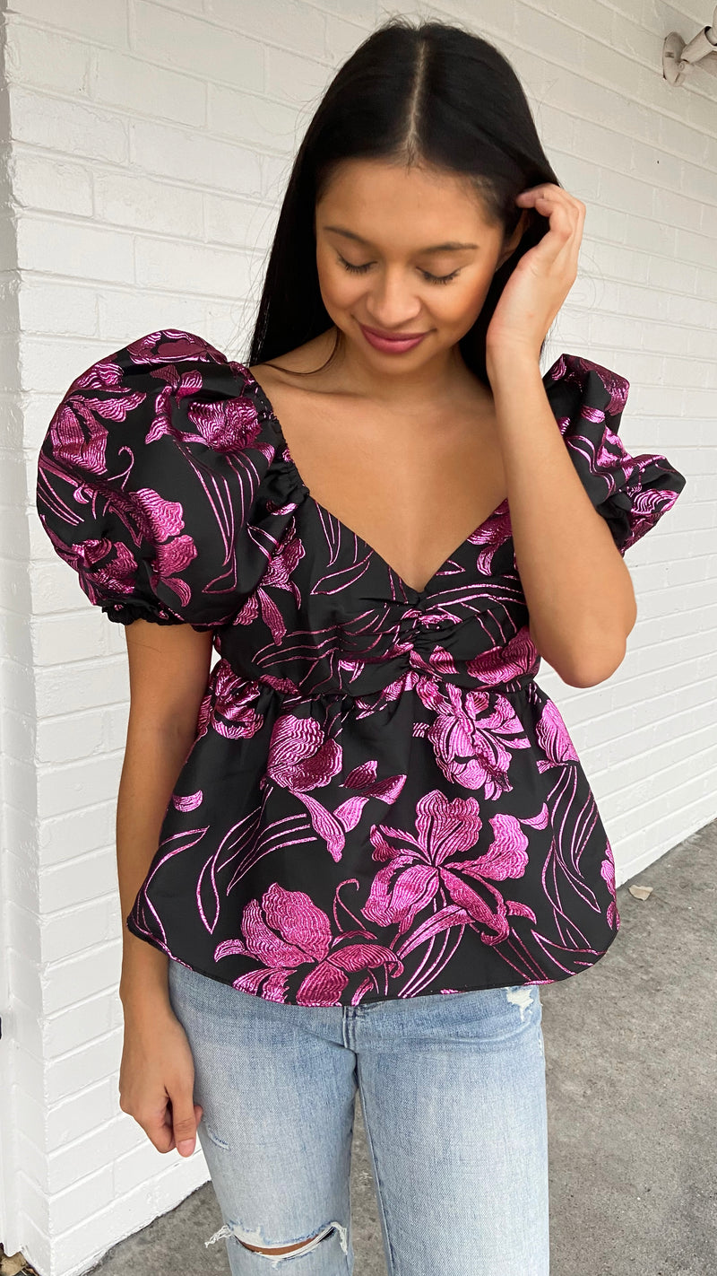 Buddylove Blakely Peplum Short Sleeve Top - Raspberry Fizz