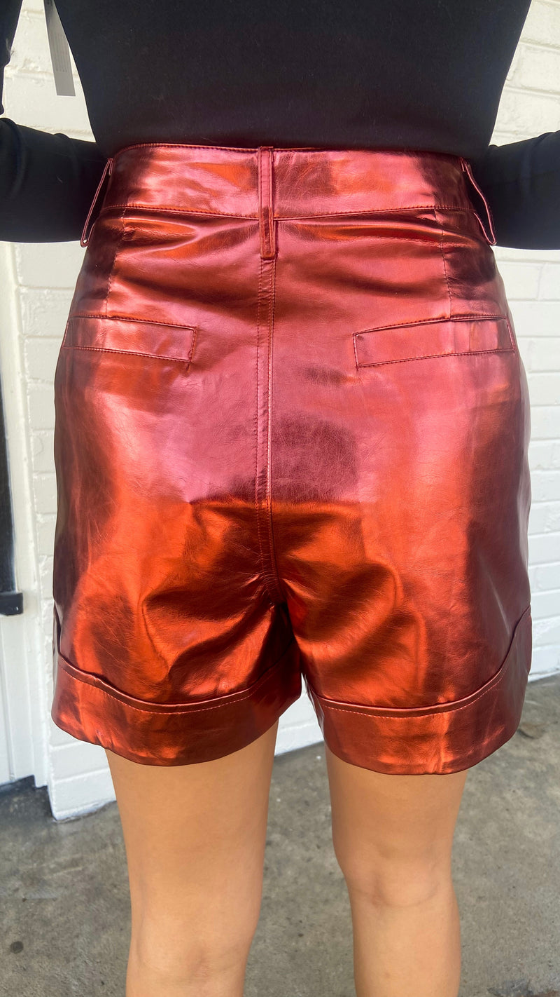 Buddylove Court High-Waisted Metallic Shorts - Bronze