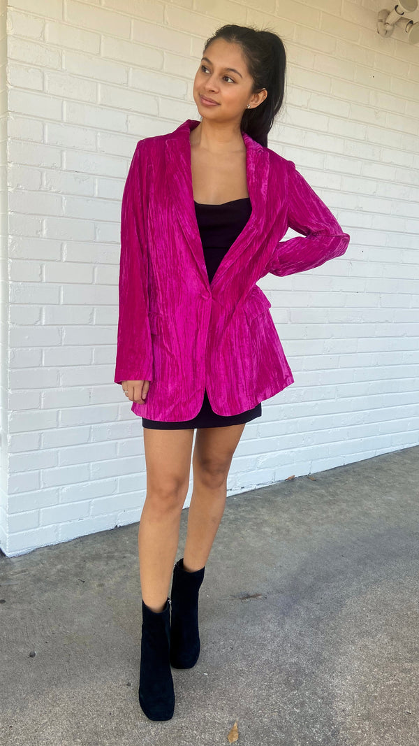 Buddylove Crushed Velvet Blazer - Fuchsia