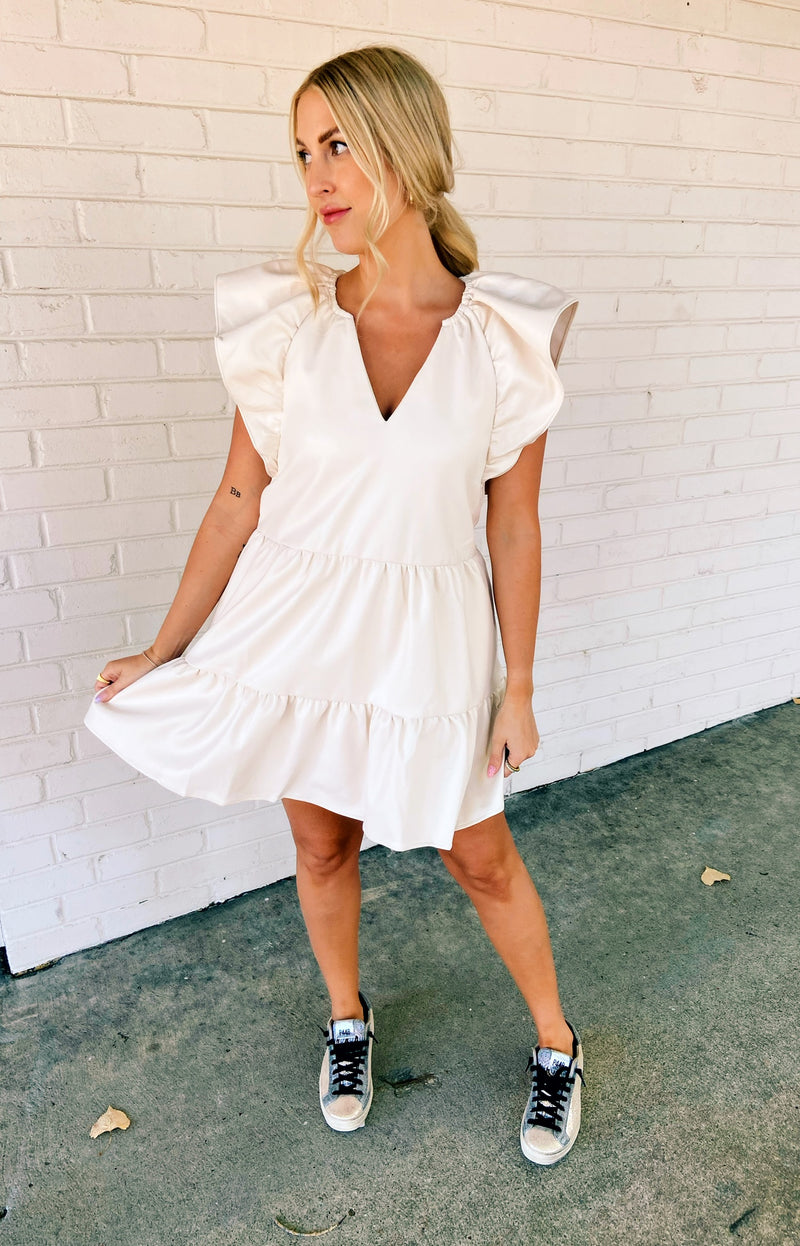 Buddylove Ronnie Ruffle Sleeve Short Dress - White