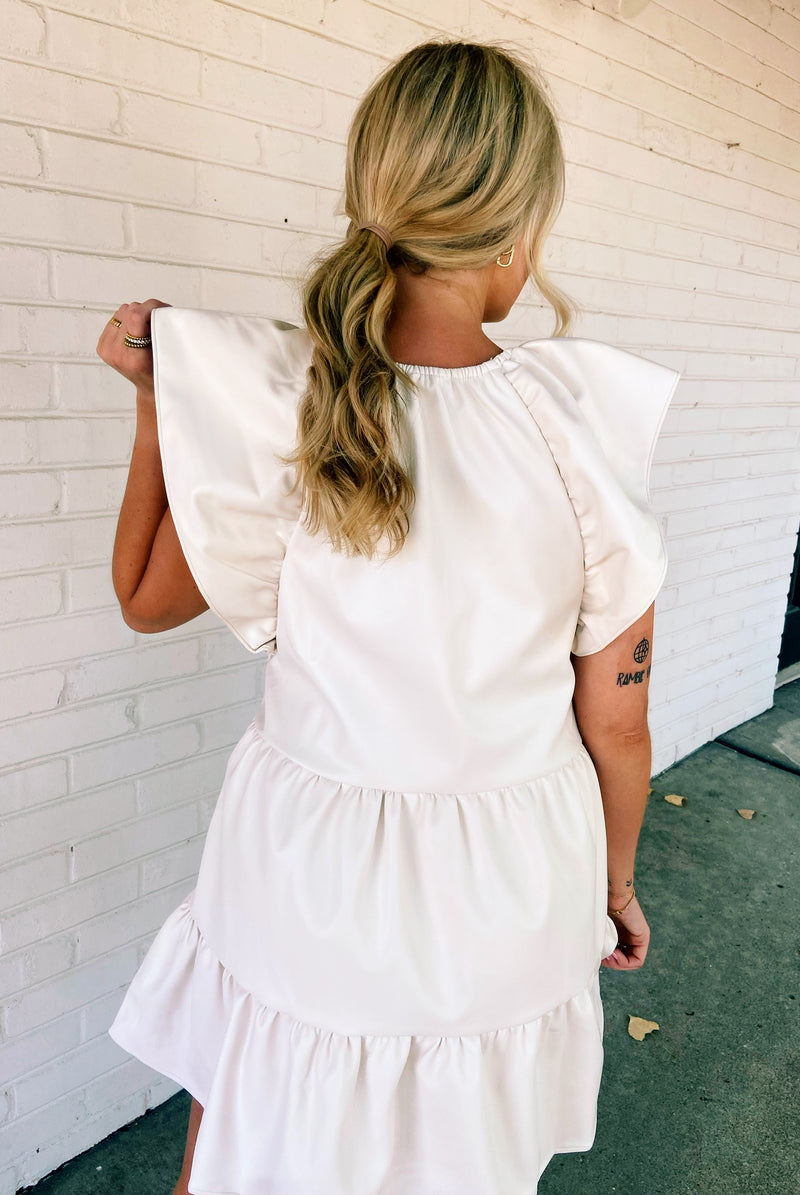 Buddylove Ronnie Ruffle Sleeve Short Dress - White