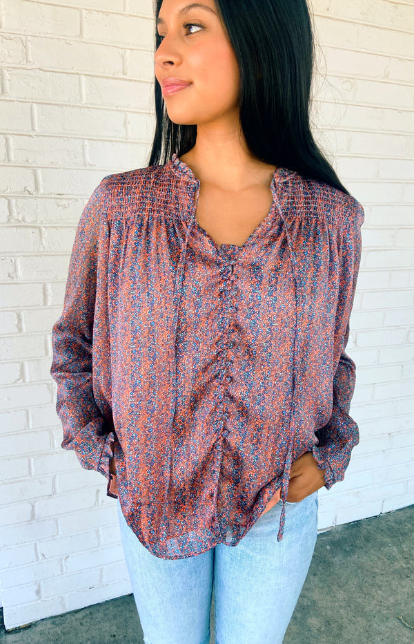 Buddylove Everly Long Sleeve Button Up Blouse - Forget Me Not