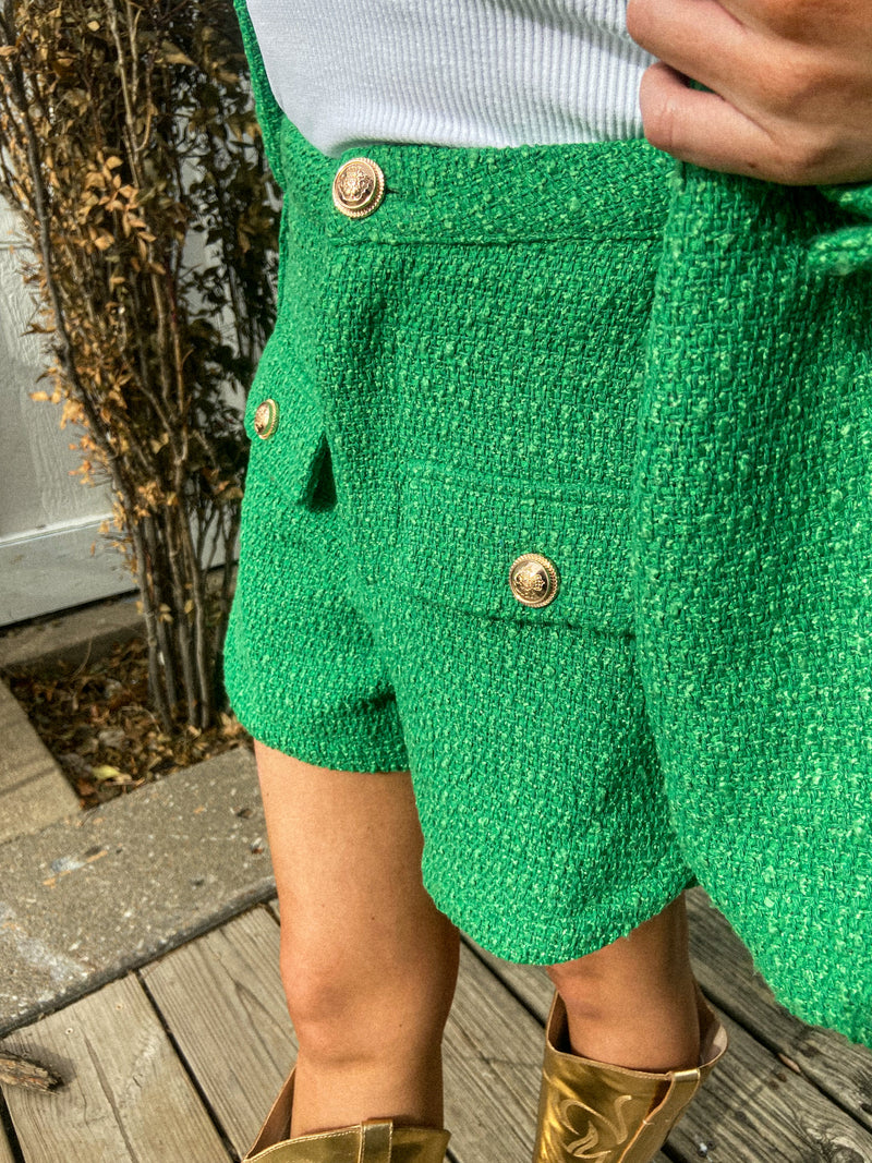 Buddylove Mae Tweed High Waisted Shorts - Green