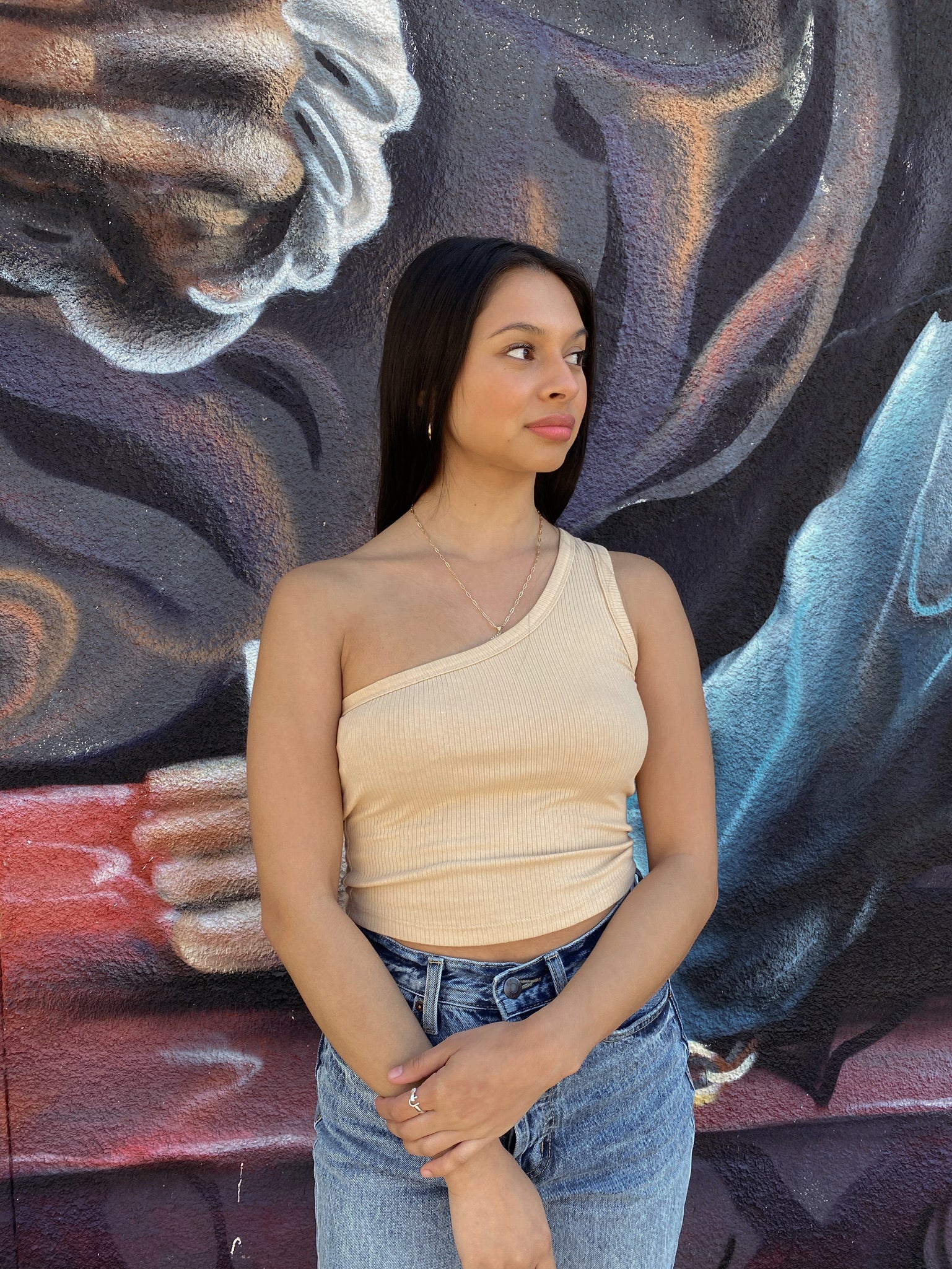 One Shoulder Crop - Caffe Latte