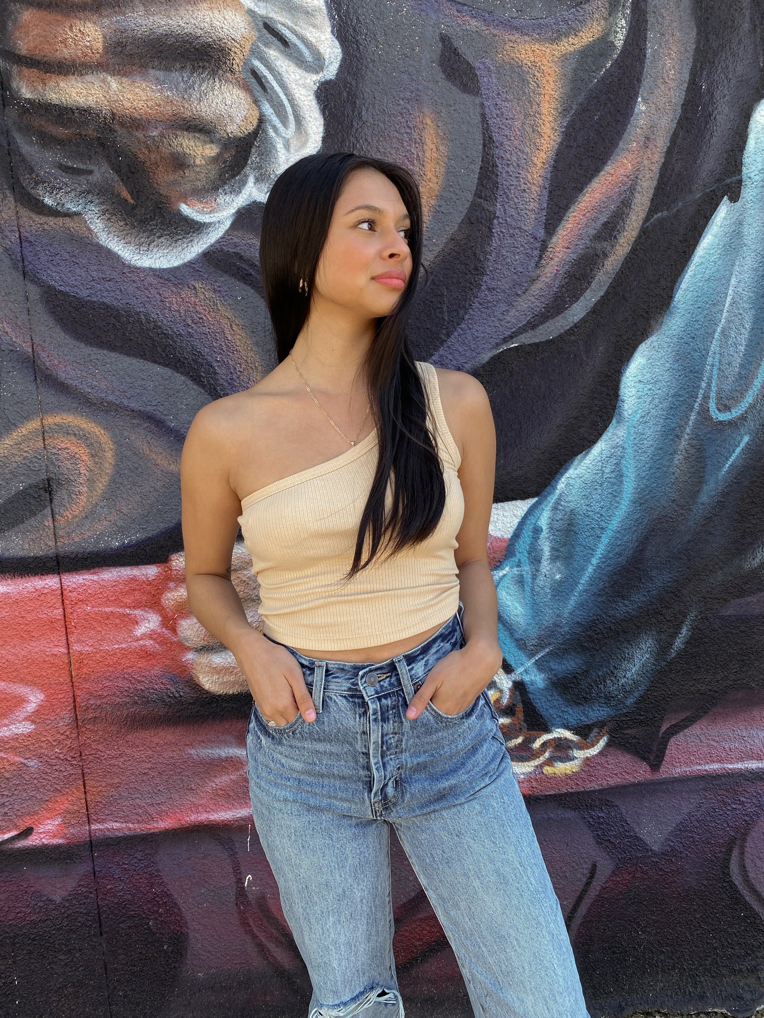 One Shoulder Crop - Caffe Latte