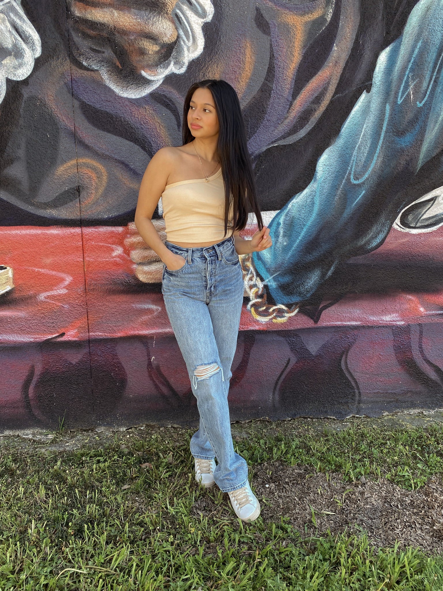 One Shoulder Crop - Caffe Latte