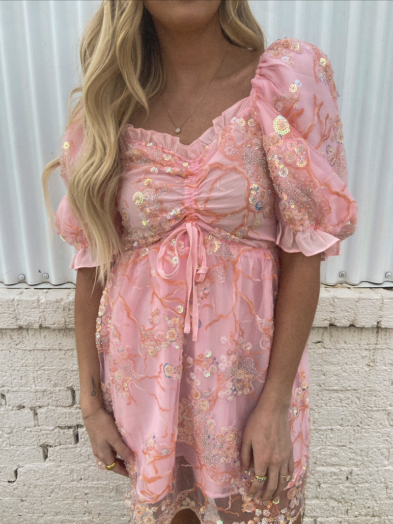 Buddylove Colby Puff Sleeve Mini Dress - Peaches 'N Cream