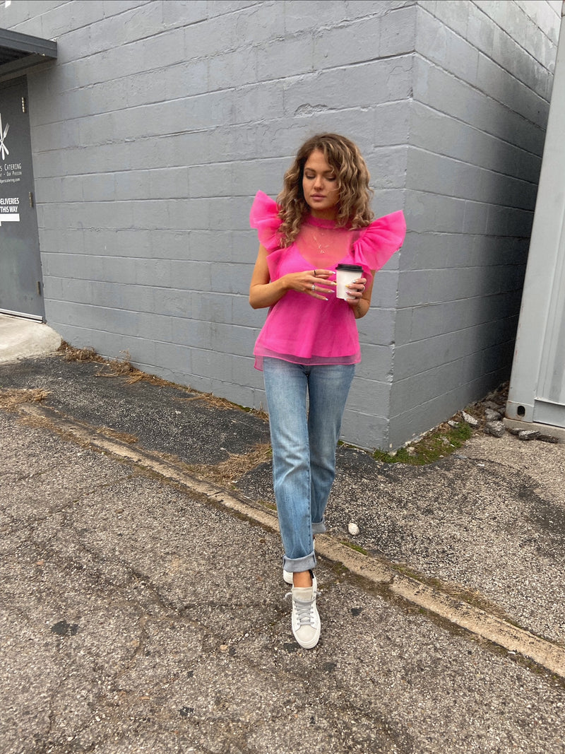 Buddylove Kaycee Organza Ruffle Top - Hot Pink