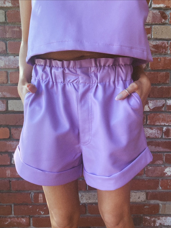 Buddylove Peyton Paperbag Leather Shorts - Purple