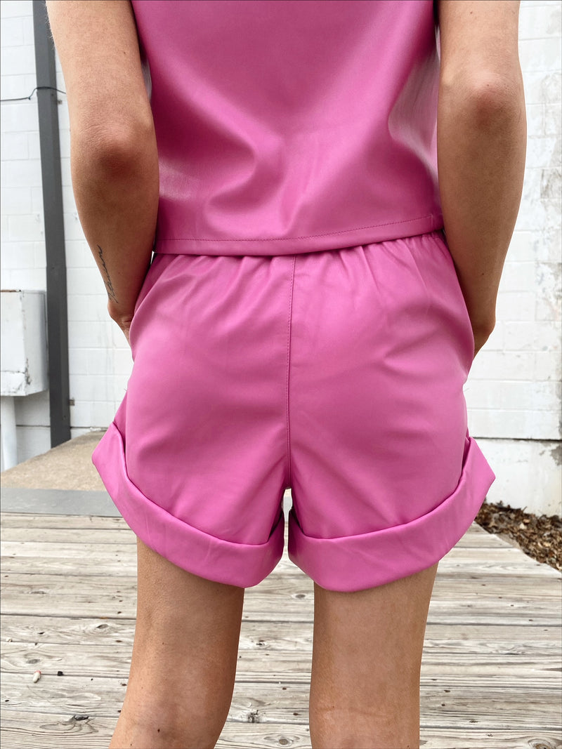 Buddylove Peyton Paperbag Leather Shorts - Magenta