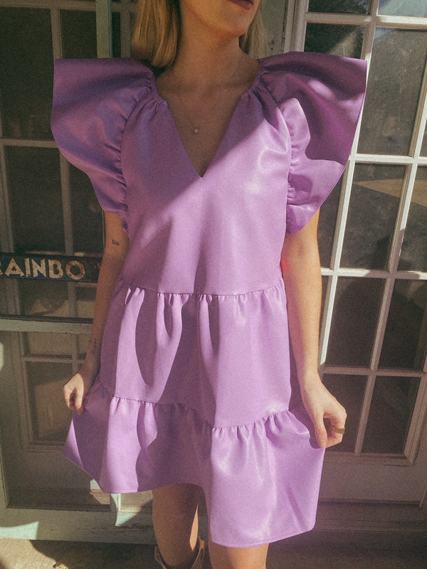 Buddylove Ronnie Ruffle Sleeve Short Dress - Purple