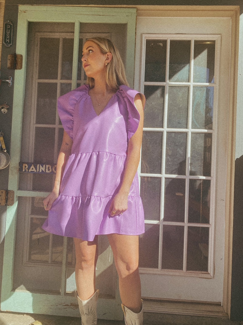 Buddylove Ronnie Ruffle Sleeve Short Dress - Purple