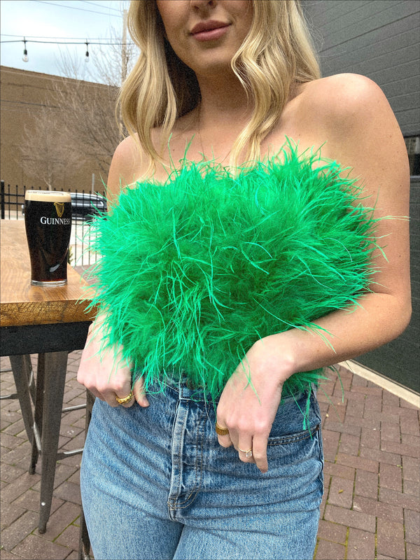 Buddylove Fancy Strapless Feather Crop Top - Green