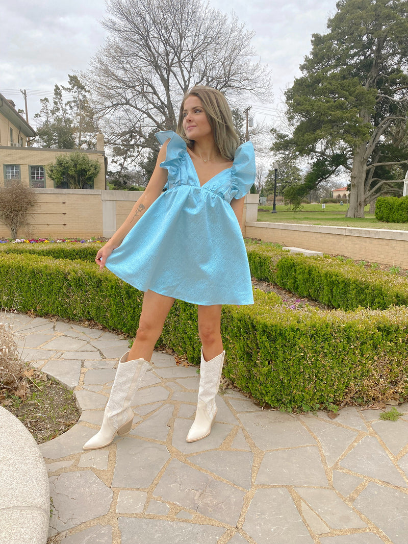 Buddylove Ruffle Sleeve Short Dress - Teal