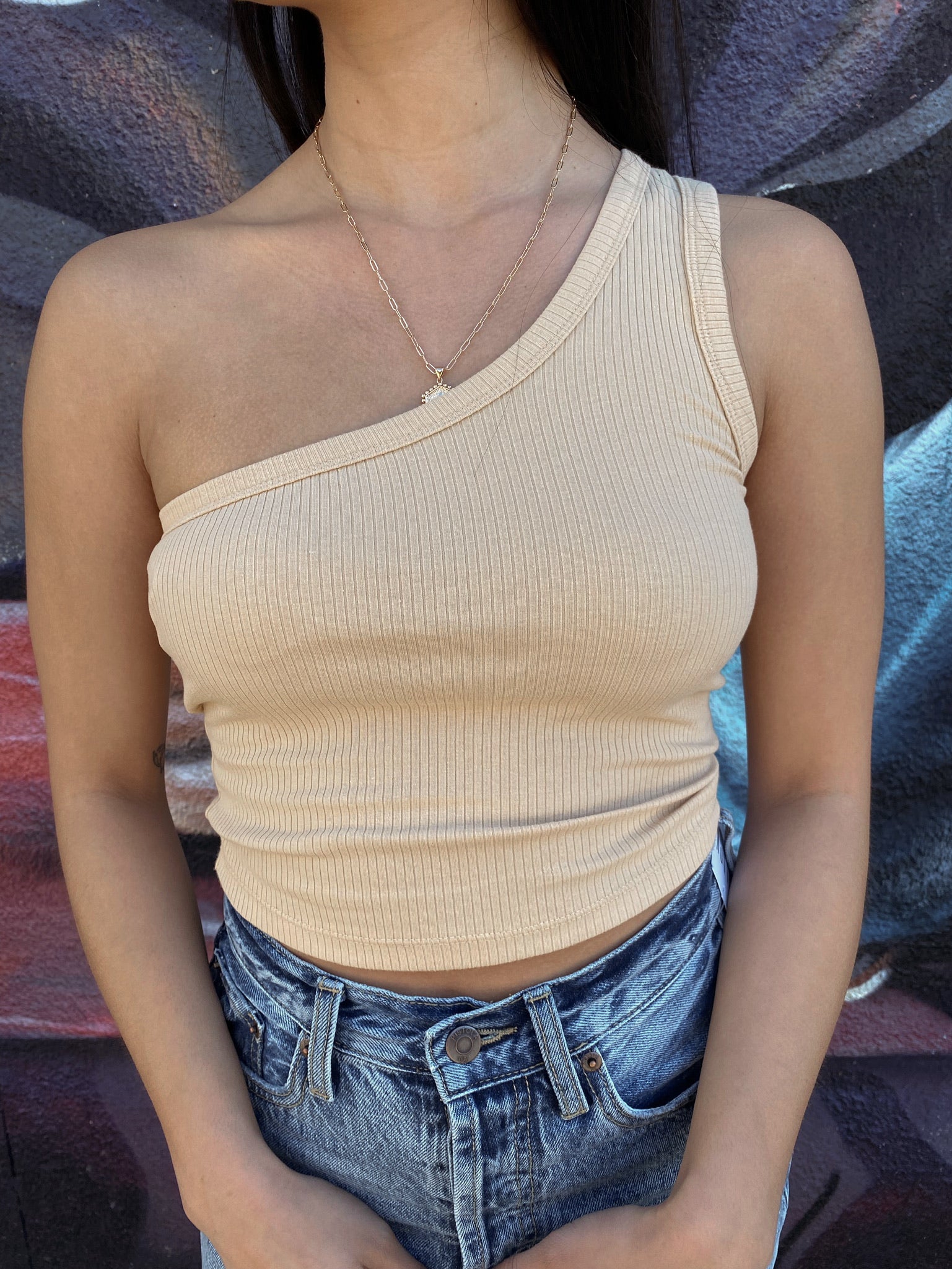 One Shoulder Crop - Caffe Latte