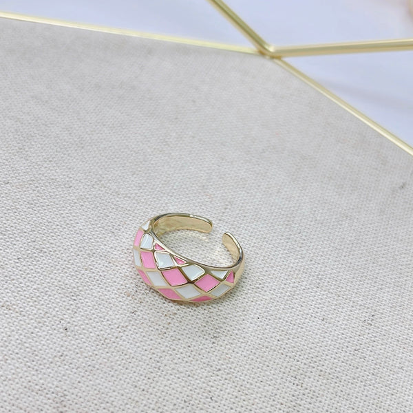 Treasure Jewels Pink White Checkered Ring