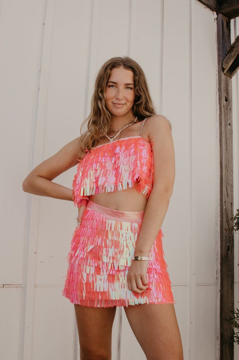 Queen of Sparkles Hot Pink Rectangle Sequin Skirt