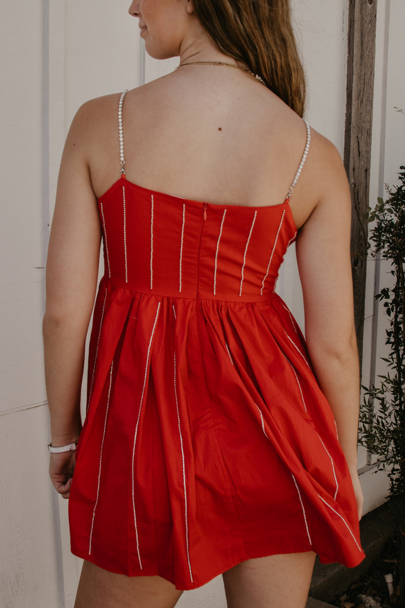 Queen of Sparkles Red Rhinestone Strap Dress