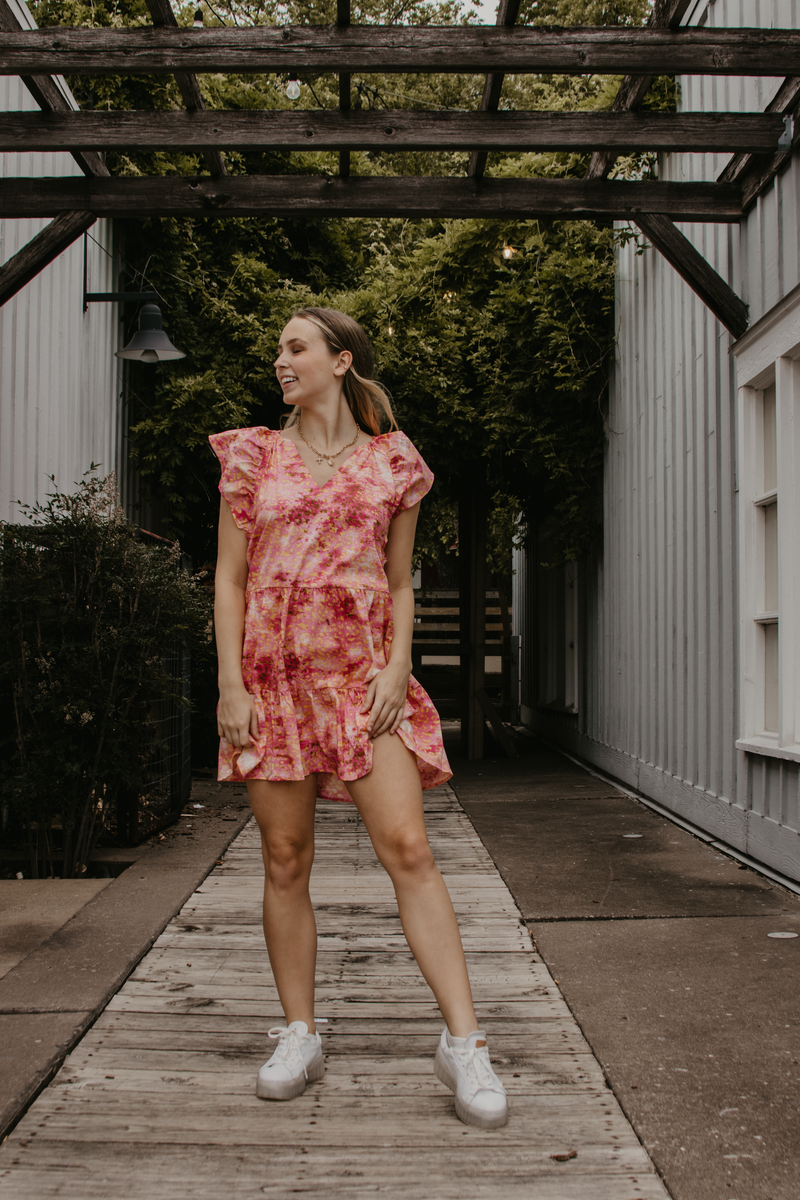 Buddylove Ronnie Ruffle Sleeve Short Dress - Strawberry Lemonade