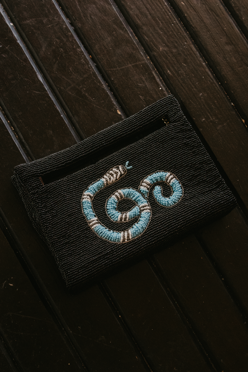 Black and Blue Snake Handle Clutch