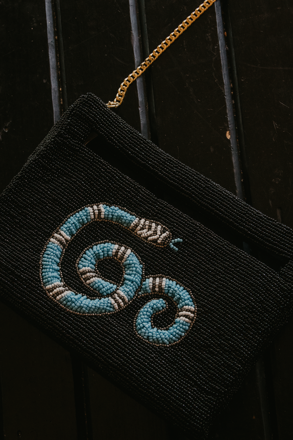Black and Blue Snake Handle Clutch