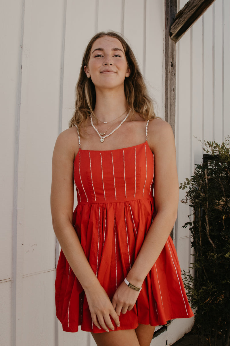 Queen of Sparkles Red Rhinestone Strap Dress
