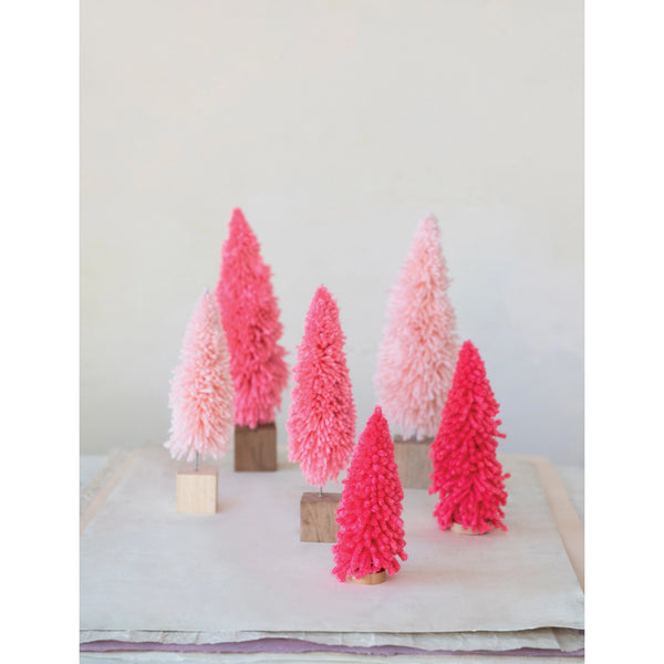 2-3/4" Round x 7-1/4"H Fabric Yarn Tree with Wood Base, Hot Pink